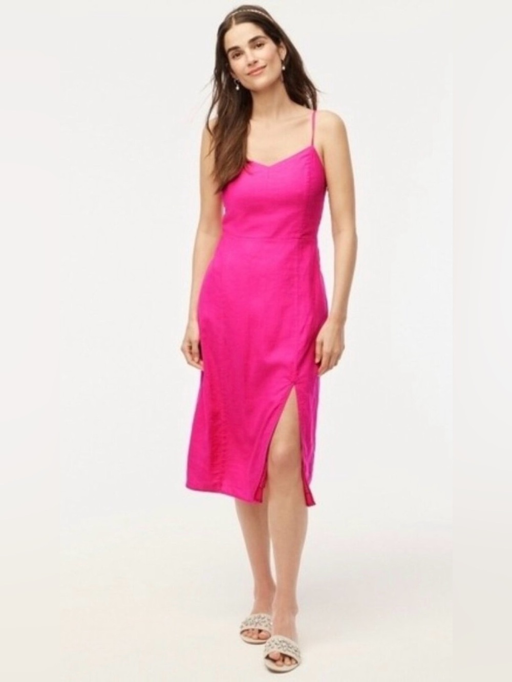 NWT J. Crew Factory Women’s Fuchsia Hot Pink Linen Dress sz 8